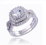 3.27ct Halo Twist Round Cut Wedding Ring Set Engagement Diamond Simulated 925 Sterling Silver