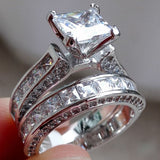 4.15c Princess Cut Wedding Ring Set Engagement Diamond Simulated 925 Sterling Silver Platinum ep CZ