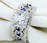 5C 3pc Wedding Ring Set Engagement Band Diamond Simulated CZ 925 Sterling Silver Platinum ep