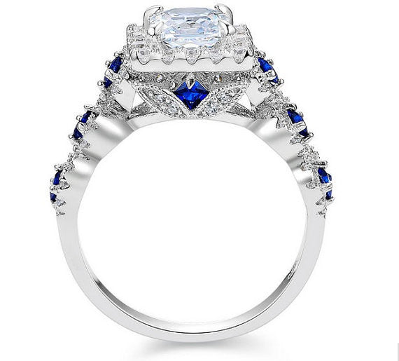 5C 3pc Wedding Ring Set Engagement Band Diamond Simulated CZ 925 Sterl ...