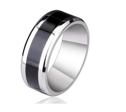 8mm Silver Black Tungsten Ring Men's Wedding Band