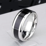 8mm Silver Black Tungsten Ring Men's Wedding Band