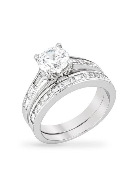 2.77ct Round Cut Wedding Ring Set Engagement Diamond Simulated CZ 925 Sterling Silver