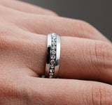 6mm Stainless Steel SILVER Wedding Band Engagement Ring Diamond Simulated Stones CZ Men's