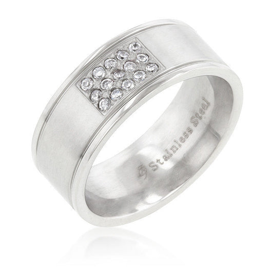 Mens Silver Stainless Steel CZ Ring Wedding Band Wedding Ring