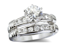 2.64 Round Cut Wedding Ring Set Engagement Diamond Simulated CZ 925 Sterling Silver Platinum ep