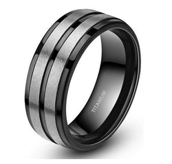 Men's Silver Black Ring 8mm Titanium BLACK Wedding Band Engagement Ring Womens