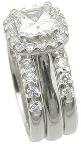 3.5C 3PC Princess Cut Womens Diamond Simulated Wedding Ring Set Engagement  Sterling Silver