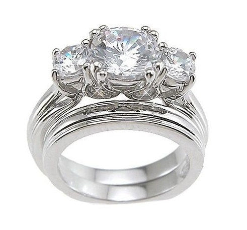 3.51c Round Cut Wedding Ring Set Engagement Diamond Simulated CZ 925 Sterling Silver Platinum ep