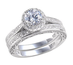 3.6c Round Cut Wedding Ring Set Engagement Diamond Simulated CZ 925 Sterling Silver Platinum ep