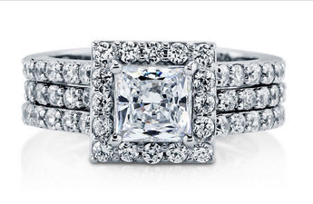 2.89ct Princess Cut Wedding Ring Set Engagement Diamond Simulated 925 Sterling Silver Platinum ep CZ