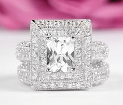 3.25c Grand Princess Cut Wedding Ring Set Engagement Diamond Simulated 925 Sterling Silver