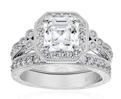 3.58ct Princess Cut Wedding Ring Set Engagement Diamond Simulated 925 Sterling Silver Platinum ep CZ