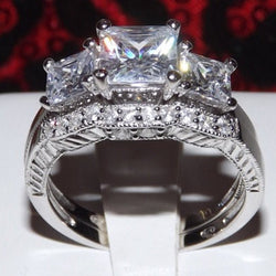 2.86ct Princess Cut Wedding Ring Set Engagement Diamond Simulated 925 Sterling Silver Platinum ep CZ