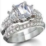 2.84ct Princess Cut Wedding Ring Set Engagement Diamond Simulated 925 Sterling Silver