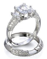 2.84ct Princess Cut Wedding Ring Set Engagement Diamond Simulated 925 Sterling Silver