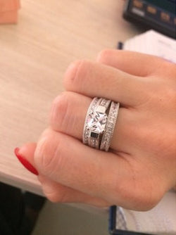 4.25 Princess Cut Wedding Ring Set Engagement Diamond Simulated 925 Sterling Silver Womens