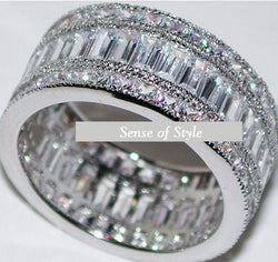 5C 3 Row Engagement Ring Eternity Wedding Band Womens Simulated Diamond 925 Sterling Silver