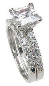 2.56 Princess Cut Wedding Ring Set Engagement Diamond Simulated 925 Sterling Silver