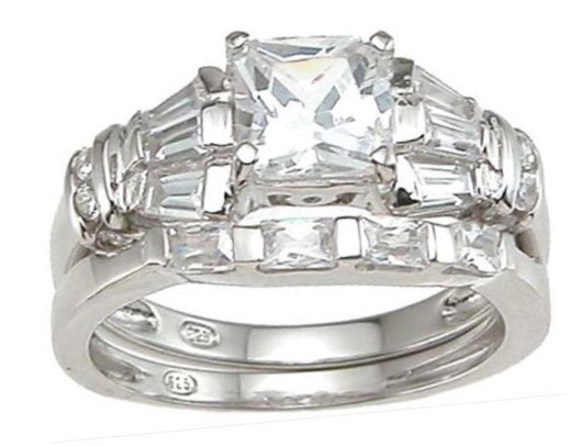 3.59 Princess Cut Wedding Ring Set Engagement Diamond Simulated 925 Sterling Silver Platinum ep CZ