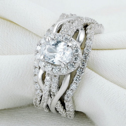 3.63ct Halo 3 Piece Wedding Ring Set Engagement Band Diamond Simulated 925 Platinum ep