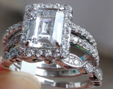 3.78ct Emerald 3 Piece Wedding Ring Set Engagement Diamond Simulated 925 Platinum ep Women's